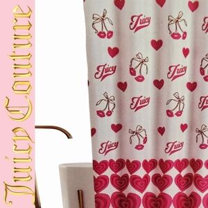 Juicy Couture Home Script Logo Hearts & Lips Printed Shower Curtain w/Hooks